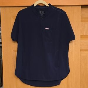 Women's Slightly Oversized Navy Button-Down Scrub Top--Technical Collection